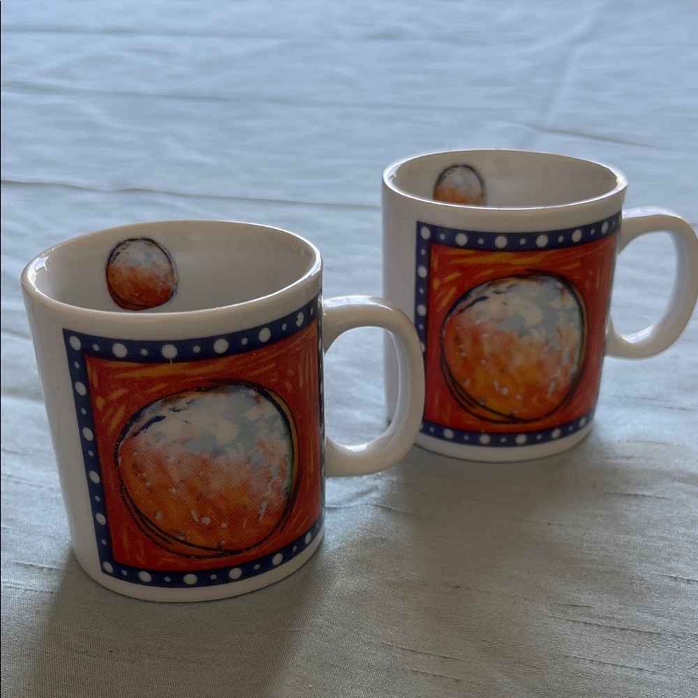 Vintage Santini Italy Style Artistic Orange and Blue Espresso Mug Set